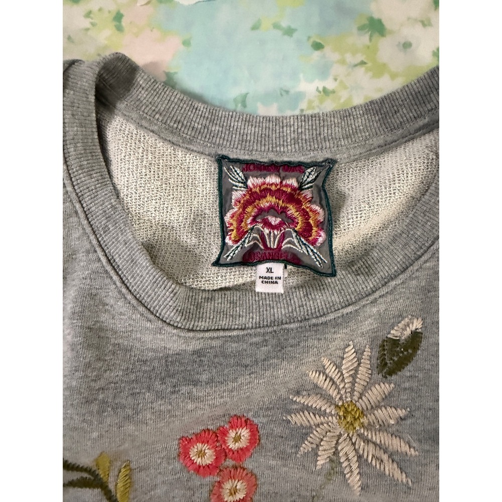 Johnny Was | Catalina French Terry Sweatshirt XL Grey Floral Embroidery J18823-5 - Picture 6 of 10